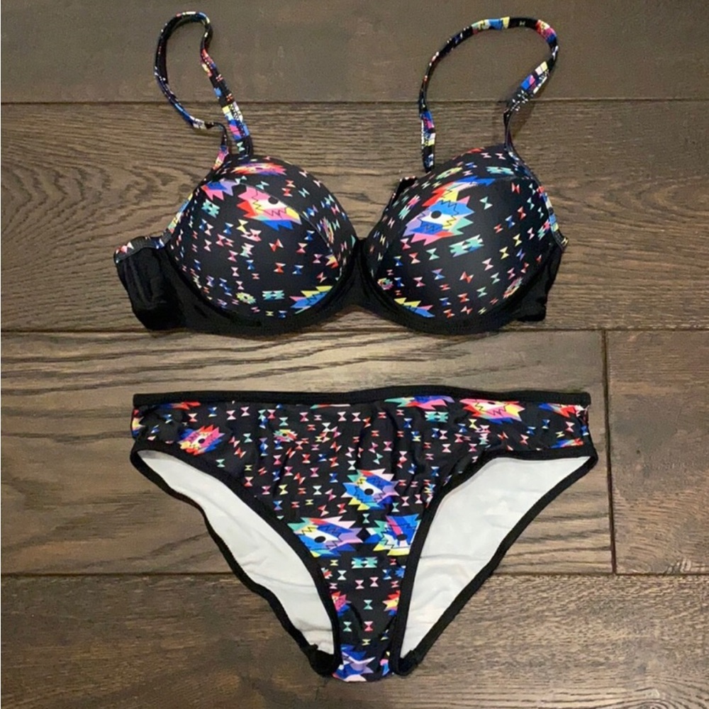 Black Geometric/Aztec Colourful Print 2 Piece Bikini (New !)